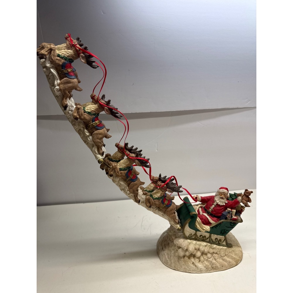 Vintage Kmart Santa Claus Sleigh and Reindeer Taking Flight Christmas Figurine